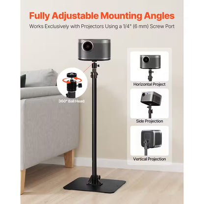 Projector Stand, Adjustable Height 30.3 In.-63.4 In., Projector Mount with Tray for Outdoor Movies, Home, Black