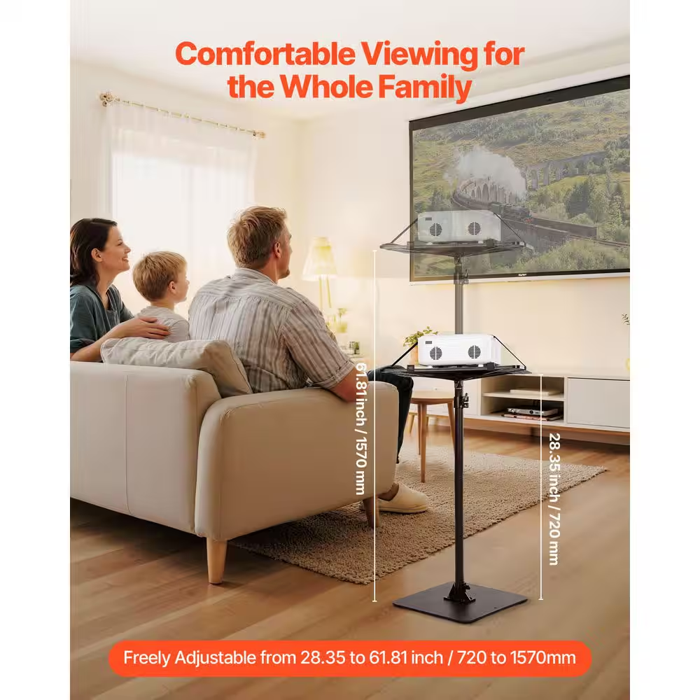 Projector Stand, Adjustable Height 30.3 In.-63.4 In., Projector Mount with Tray for Outdoor Movies, Home, Black