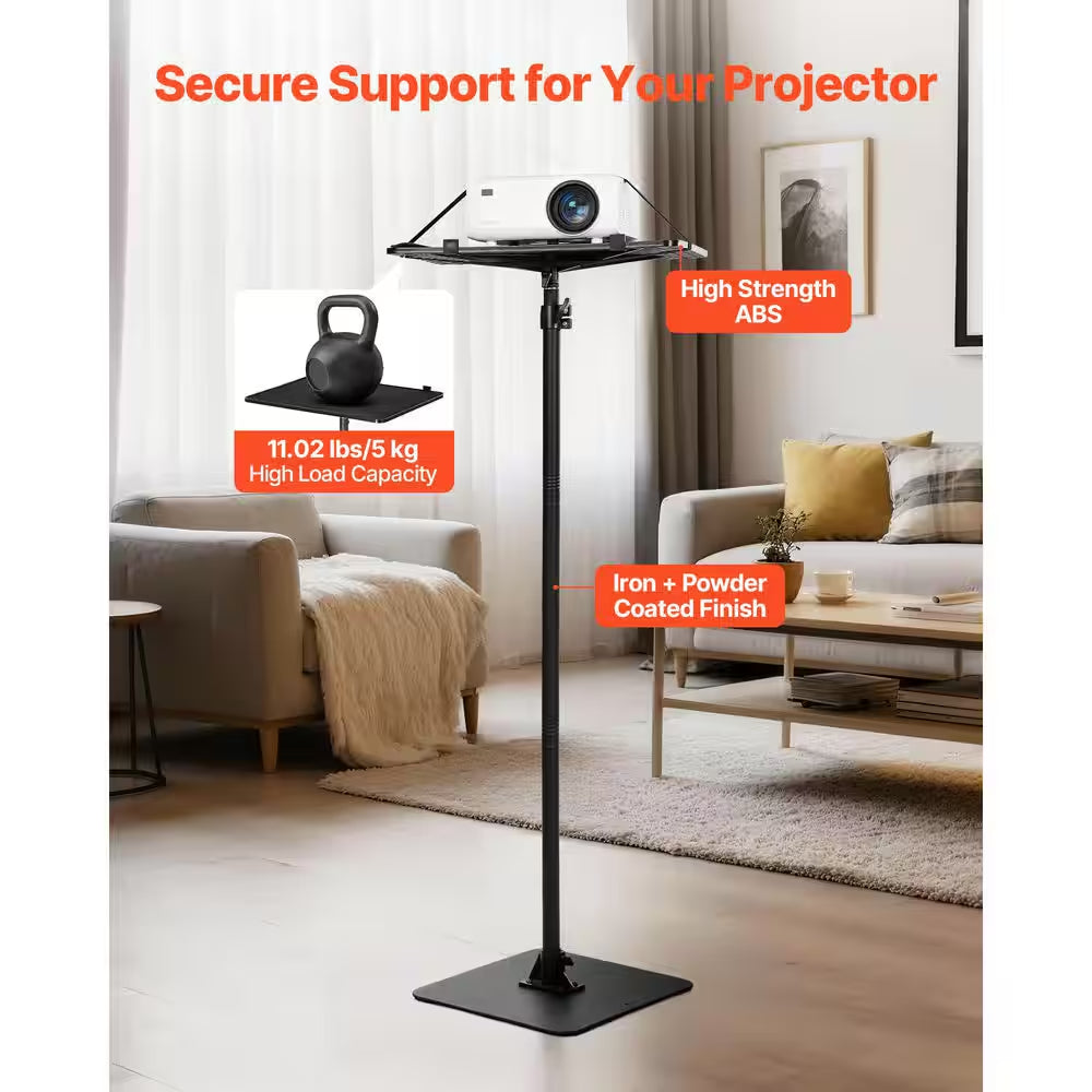 Projector Stand, Adjustable Height 30.3 In.-63.4 In., Projector Mount with Tray for Outdoor Movies, Home, Black