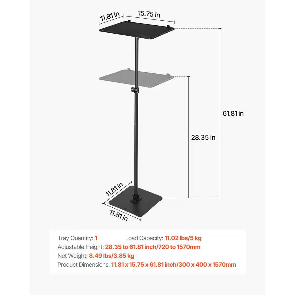 Projector Stand, Adjustable Height 30.3 In.-63.4 In., Projector Mount with Tray for Outdoor Movies, Home, Black