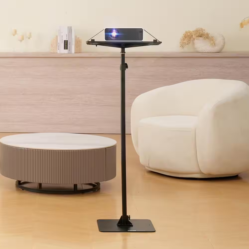 Projector Stand, Adjustable Height 30.3 In.-63.4 In., Projector Mount with Tray for Outdoor Movies, Home, Black