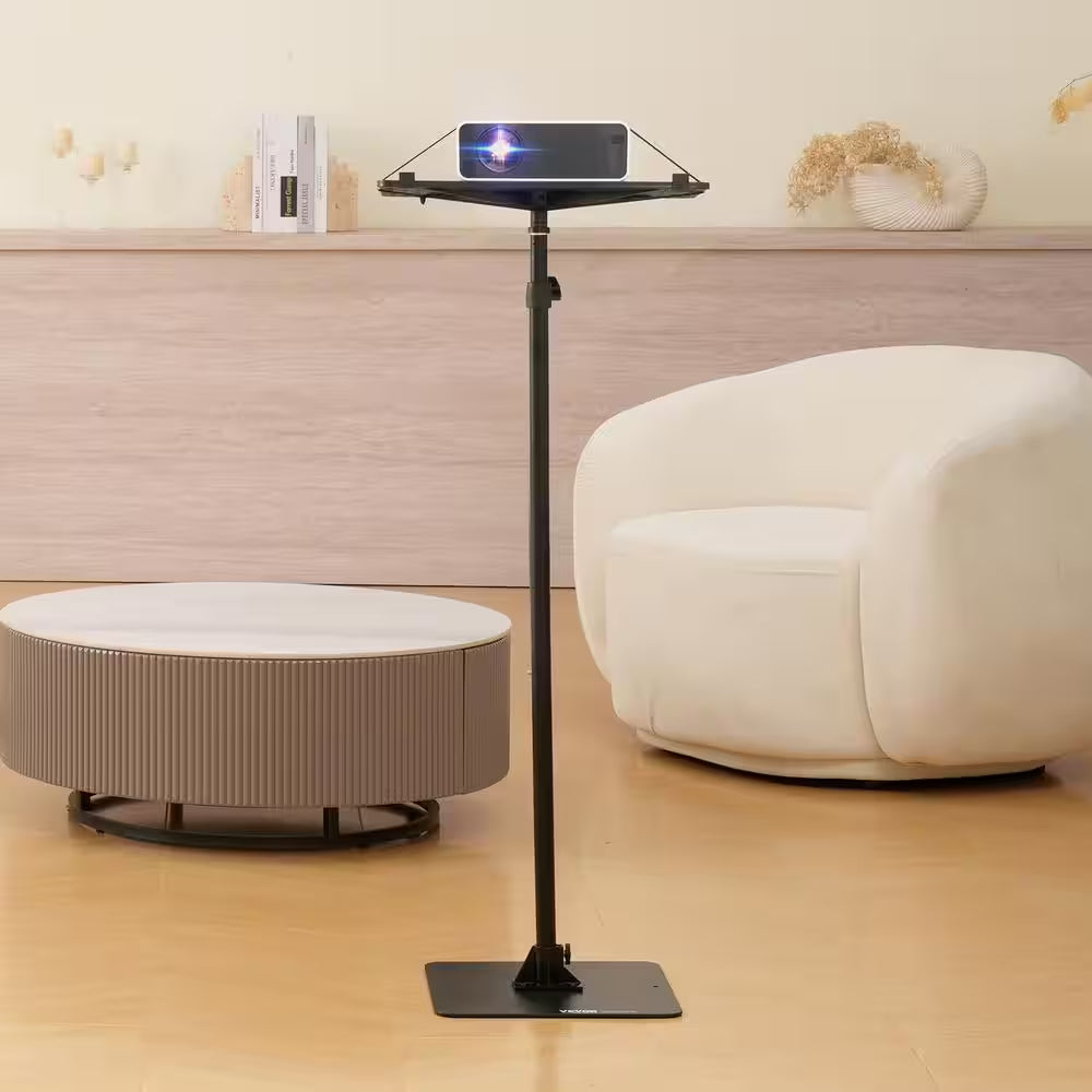 Projector Stand, Adjustable Height 30.3 In.-63.4 In., Projector Mount with Tray for Outdoor Movies, Home, Black